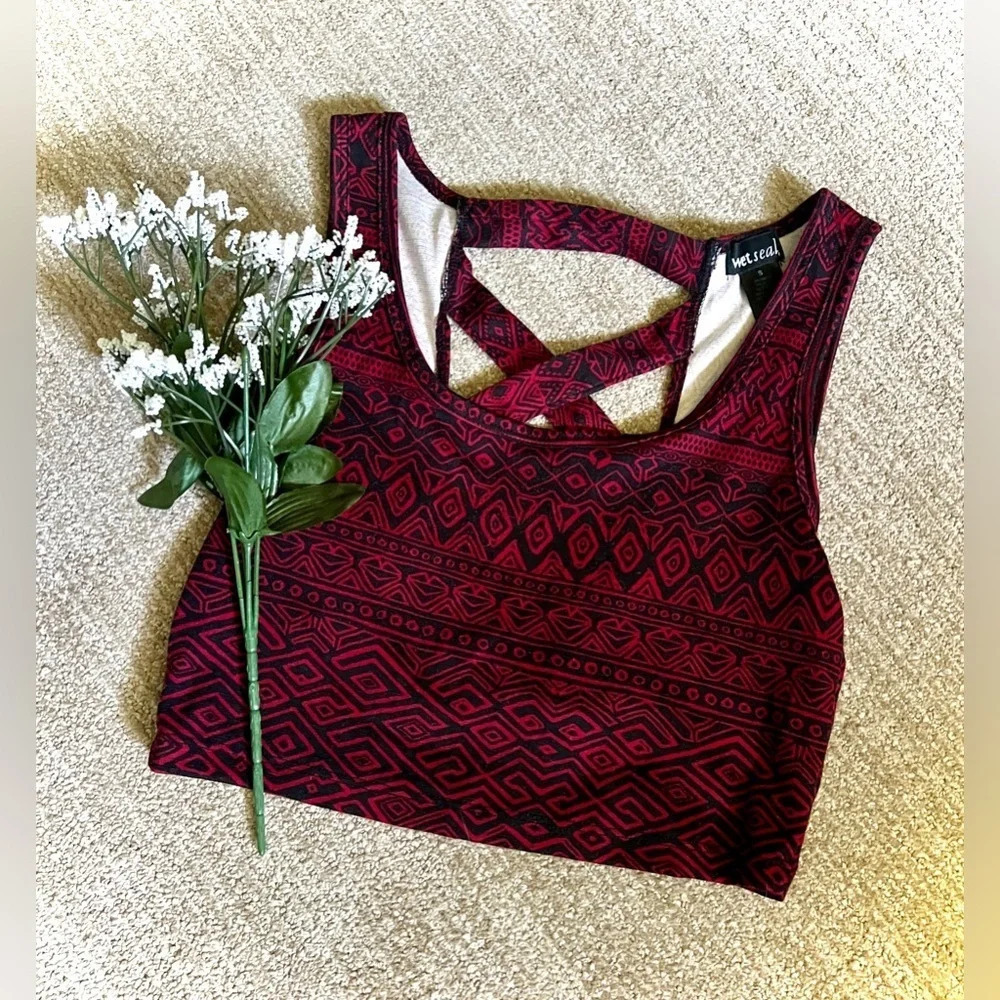 Wet Seal Aztec Printed Open Cross Back Crop Top - Small
